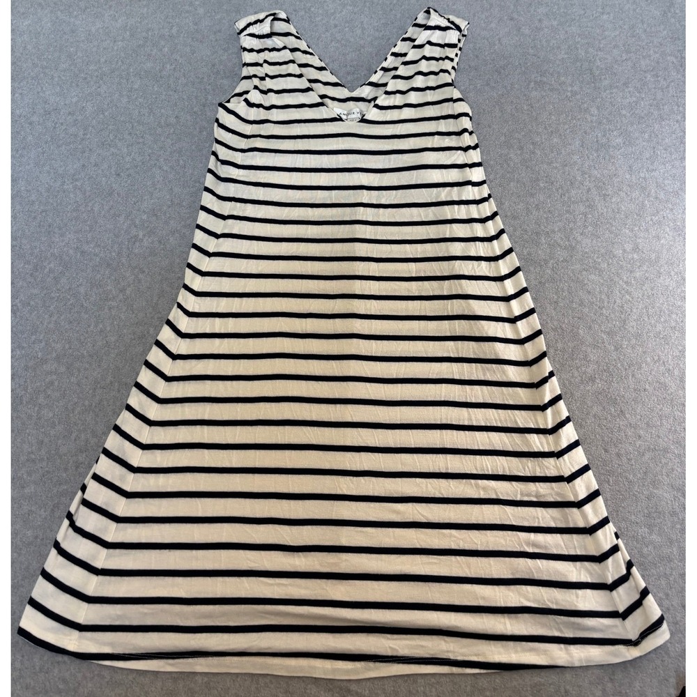 Amour Vert Womens XS Striped V Neck Sleeveless Dress White Black Mini Dress
